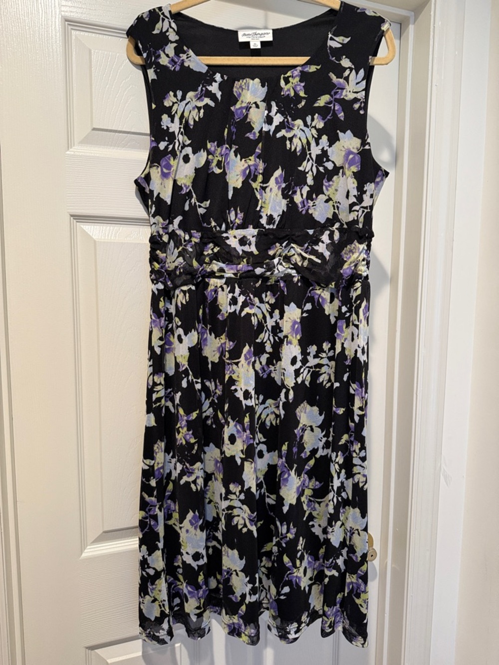 Coquette Delicate Floral Black Sleeveless Flowy Dress XL Cocktail Hour Wedding